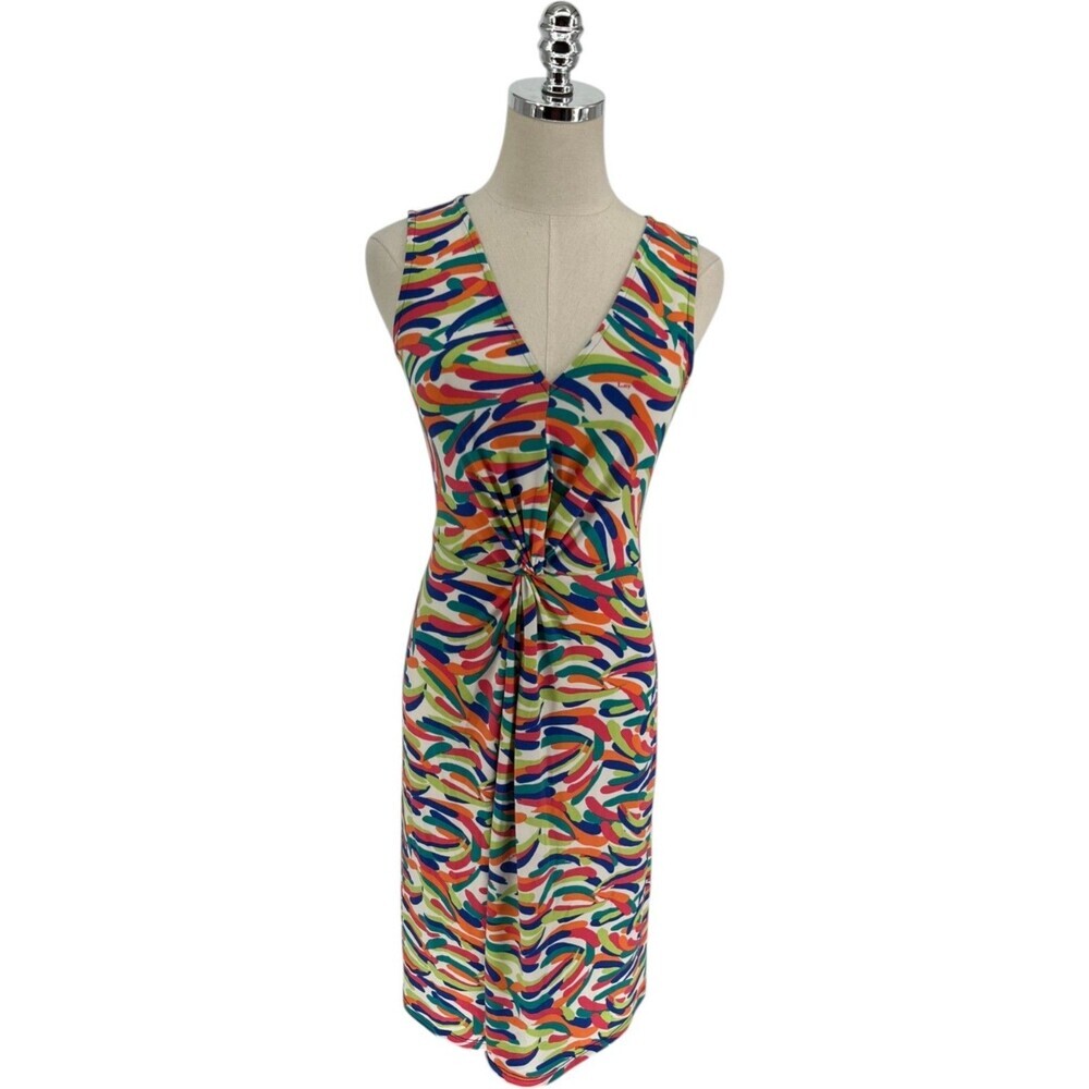 Leota Dress Women's Size Small Colorful Abstract Twist Front Art Teacher Core